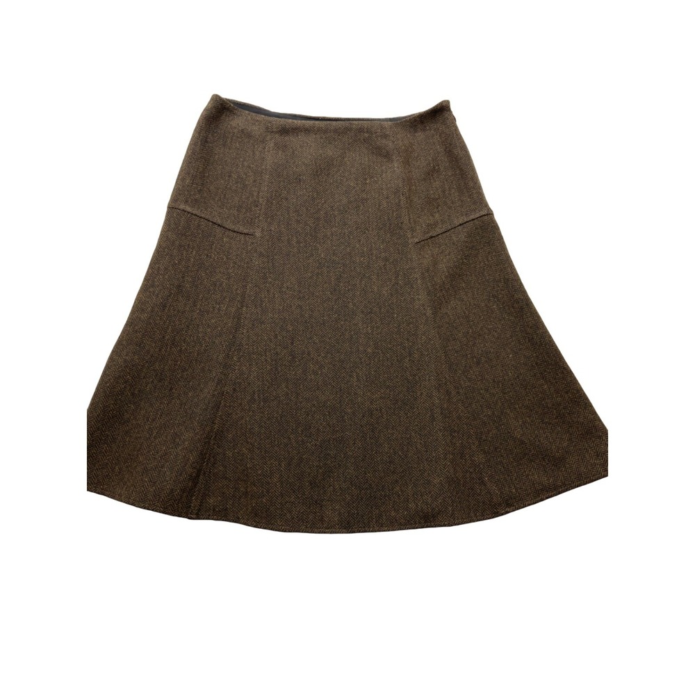 Sundance Skirt Womens 8 Brown Herringbone Wool Blend Tweed A Line Knee Length